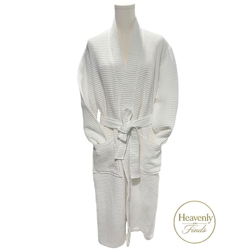 Quince Unisex 100% Small White Organic Turkish Cotton Waffle Robe Spa Cozy NWOT